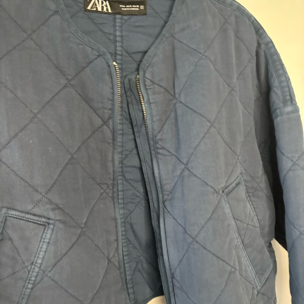 Zara quilted cotton denim cropped jacket medium - Picture 9 of 12